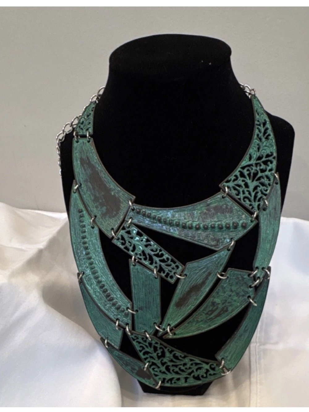 Patina Green Statement Bib Necklace - Unbranded
